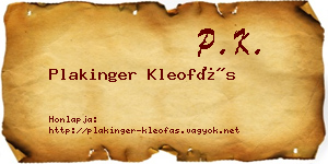 Plakinger Kleofás névjegykártya